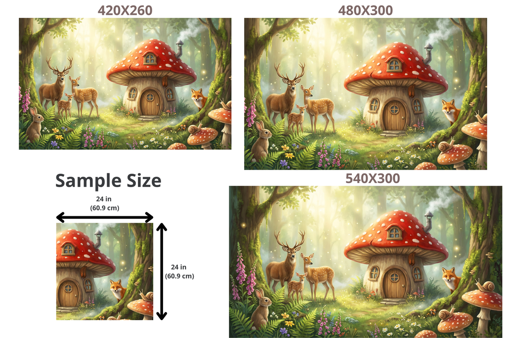 Woodland Mushroom House Peel and Stick Wallpaper, Forest Animals Nursery Mural for Kids