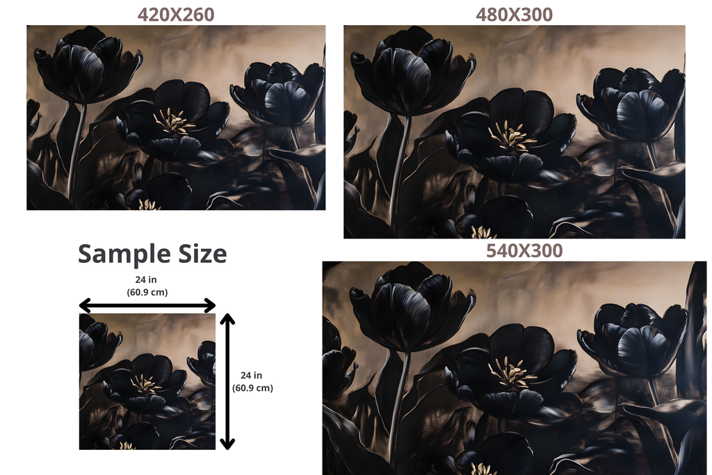 Dark Tulip Oil Painting Wall Mural | Moody Black Floral Gold Peel and Stick Wallpaper