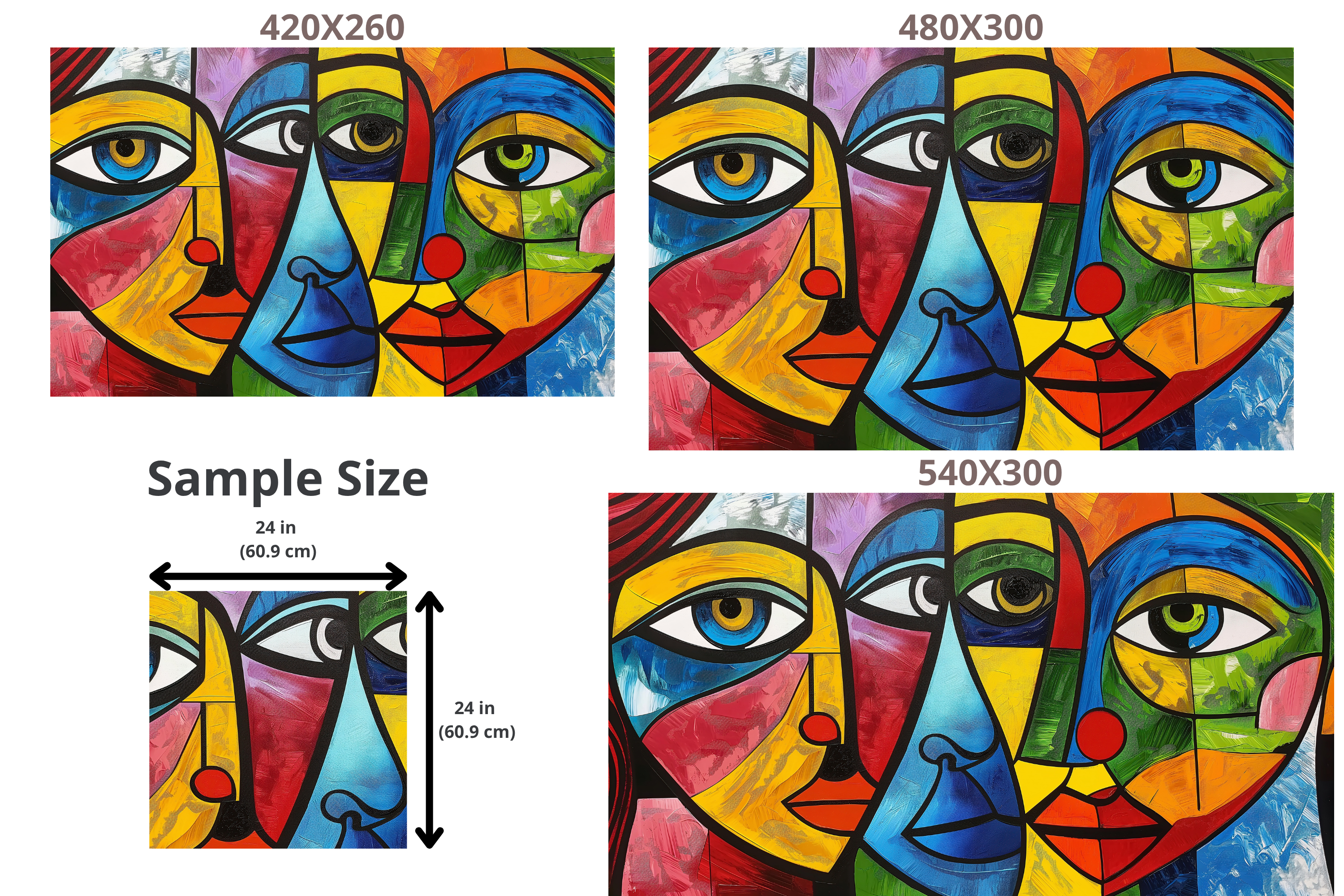 Abstract Face Wallpaper Mural | Colorful Cubist Portrait Wall Art