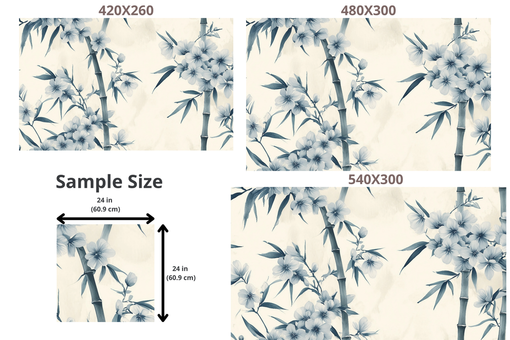 Blue and White Chinoiserie Wall Mural | Bamboo Blossom Watercolour Peel and Stick Wallpaper
