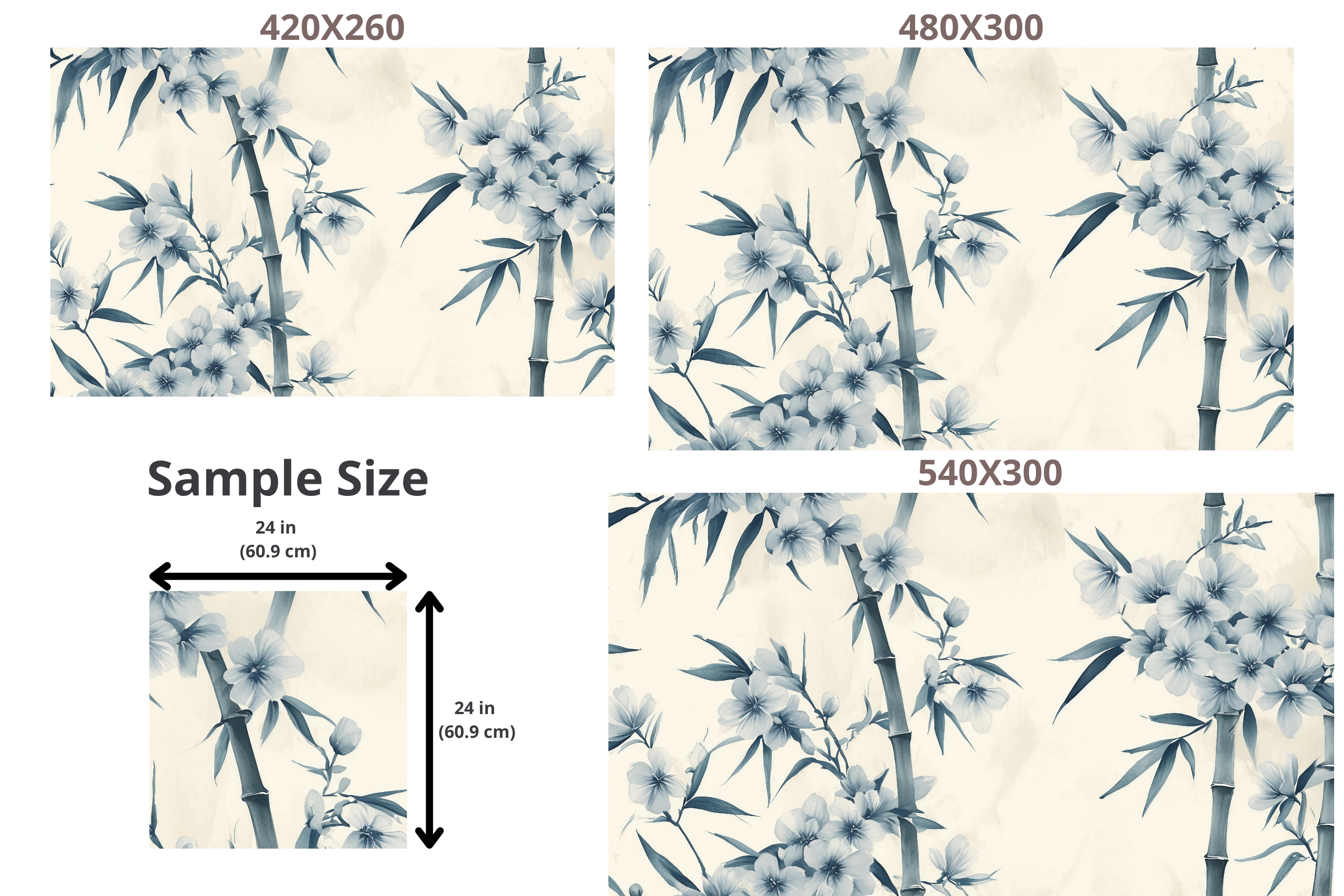 Blue and White Chinoiserie Wall Mural | Bamboo Blossom Watercolour Peel and Stick Wallpaper