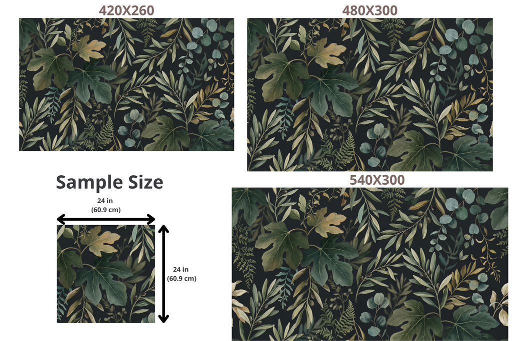 Dark Botanical Wallpaper | Moody Olive Eucalyptus Fig Leaf Watercolour Design