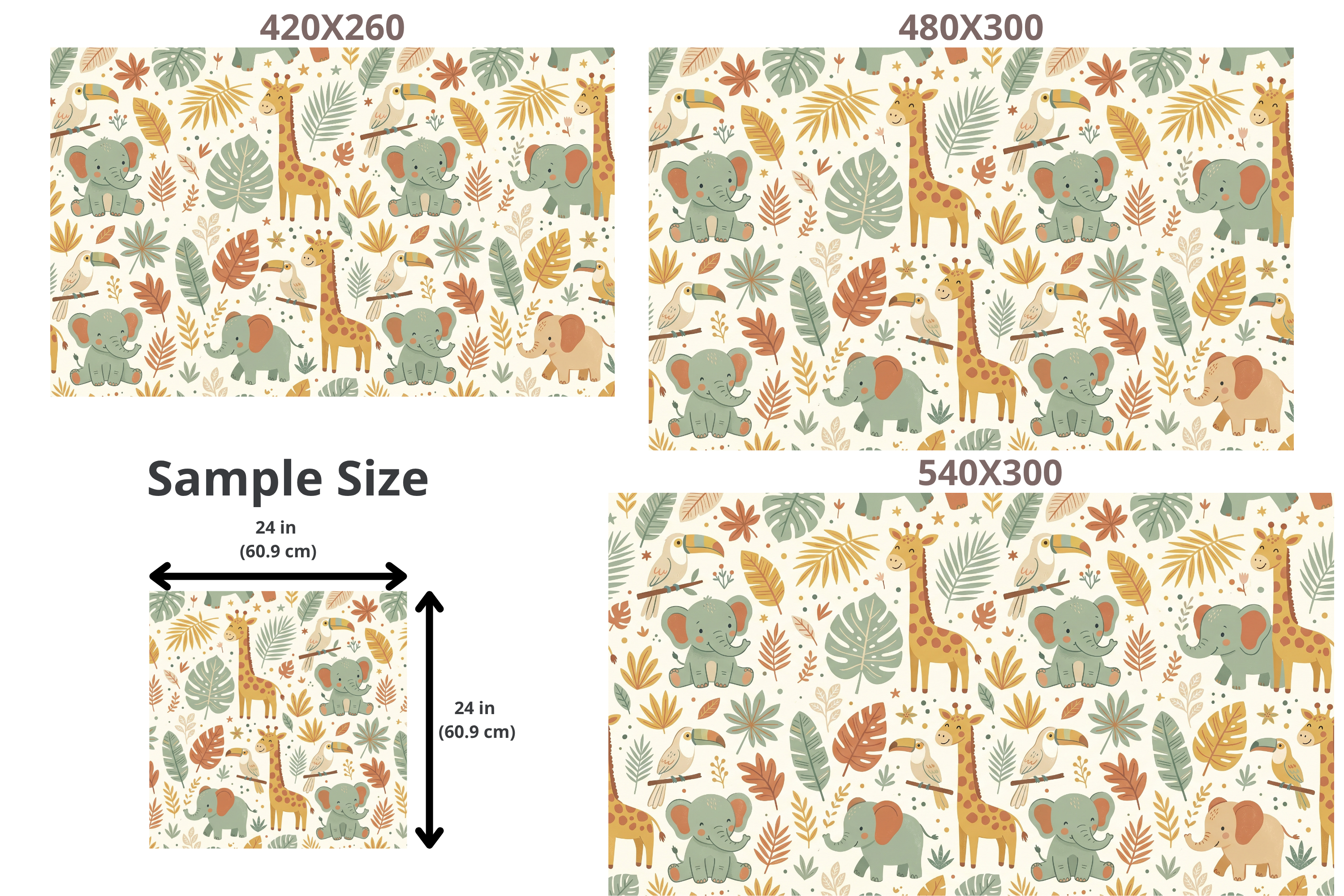 Boho Safari Animal Nursery Wallpaper | Cute Elephant & Giraffe Pattern