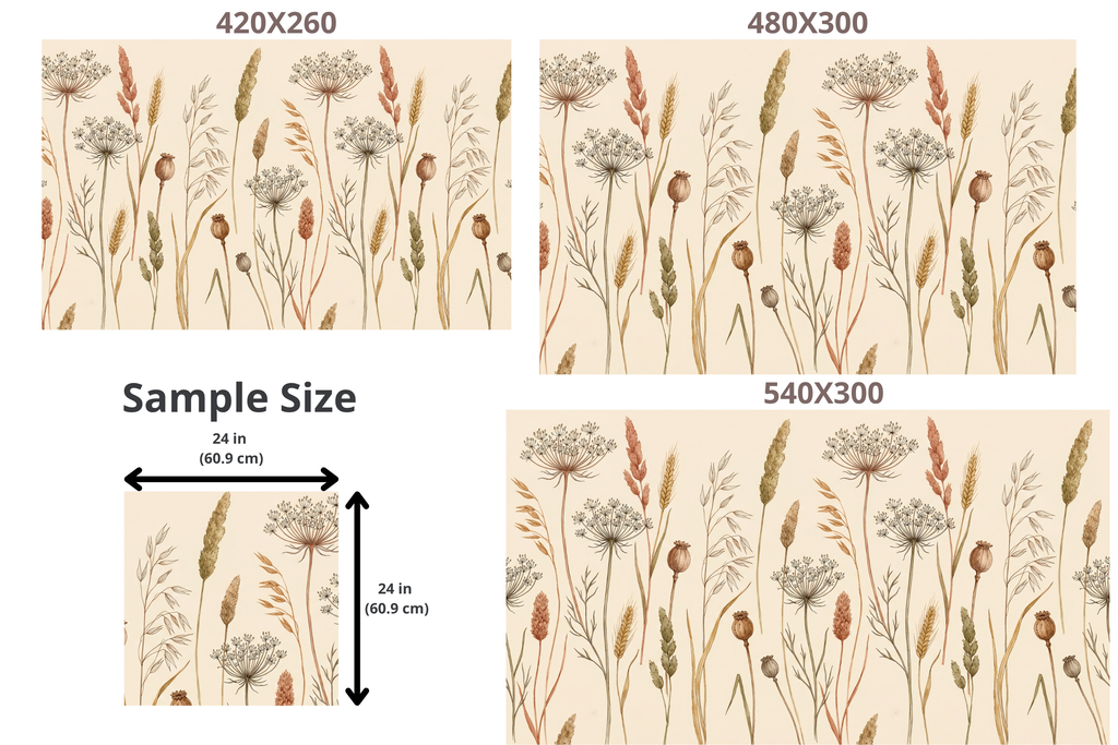 Terracotta Botanical Wall Mural Dried Wildflower Boho Peel and Stick Wallpaper