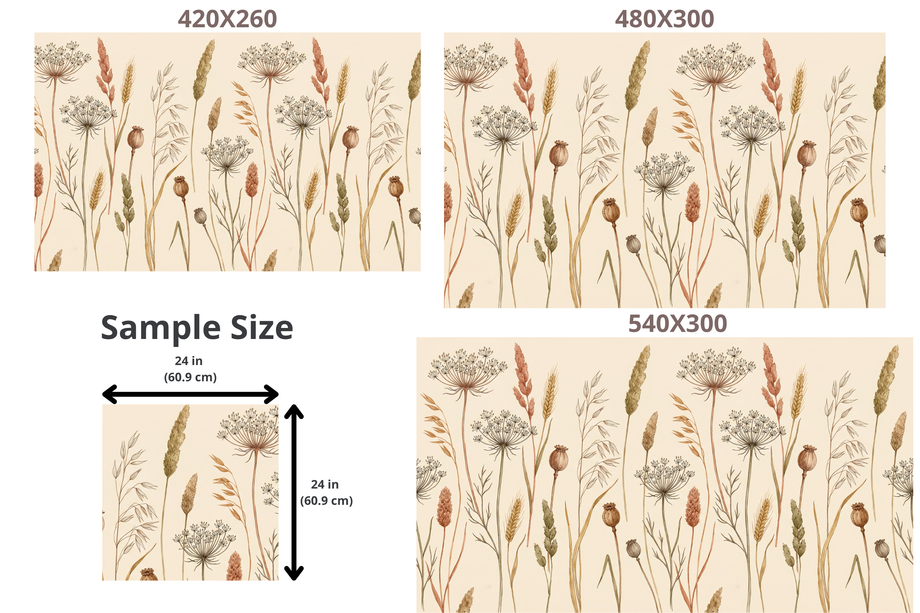 Terracotta Botanical Wall Mural Dried Wildflower Boho Peel and Stick Wallpaper