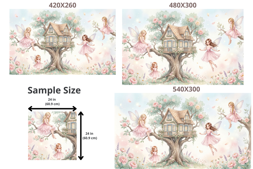 Fairy Treehouse Peel and Stick Wall Mural, Watercolor Pink Girls Nursery Wallpaper