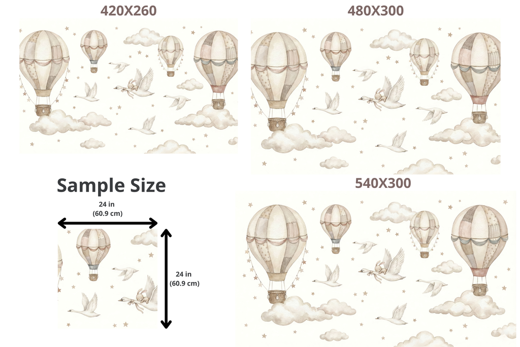 Neutral Nursery Wall Mural Swan Hot Air Balloon Bunny Watercolour Peel and Stick Wallpaper for Baby Room