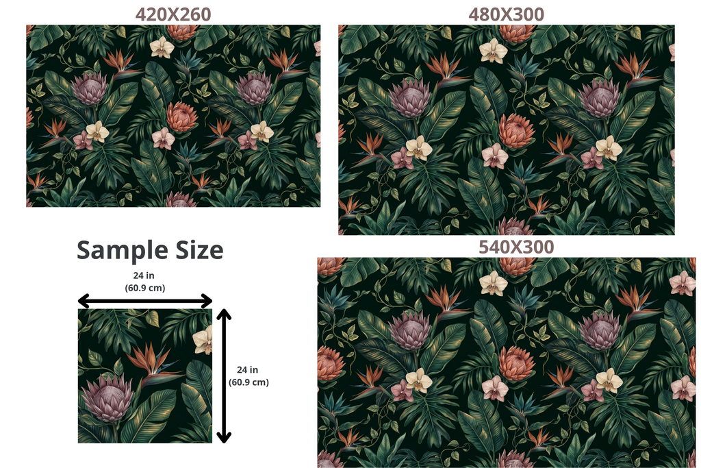 Dark Moody Tropical Wallpaper, Botanical Protea & Bird of Paradise Wall Mural for Living Room and Bedroom