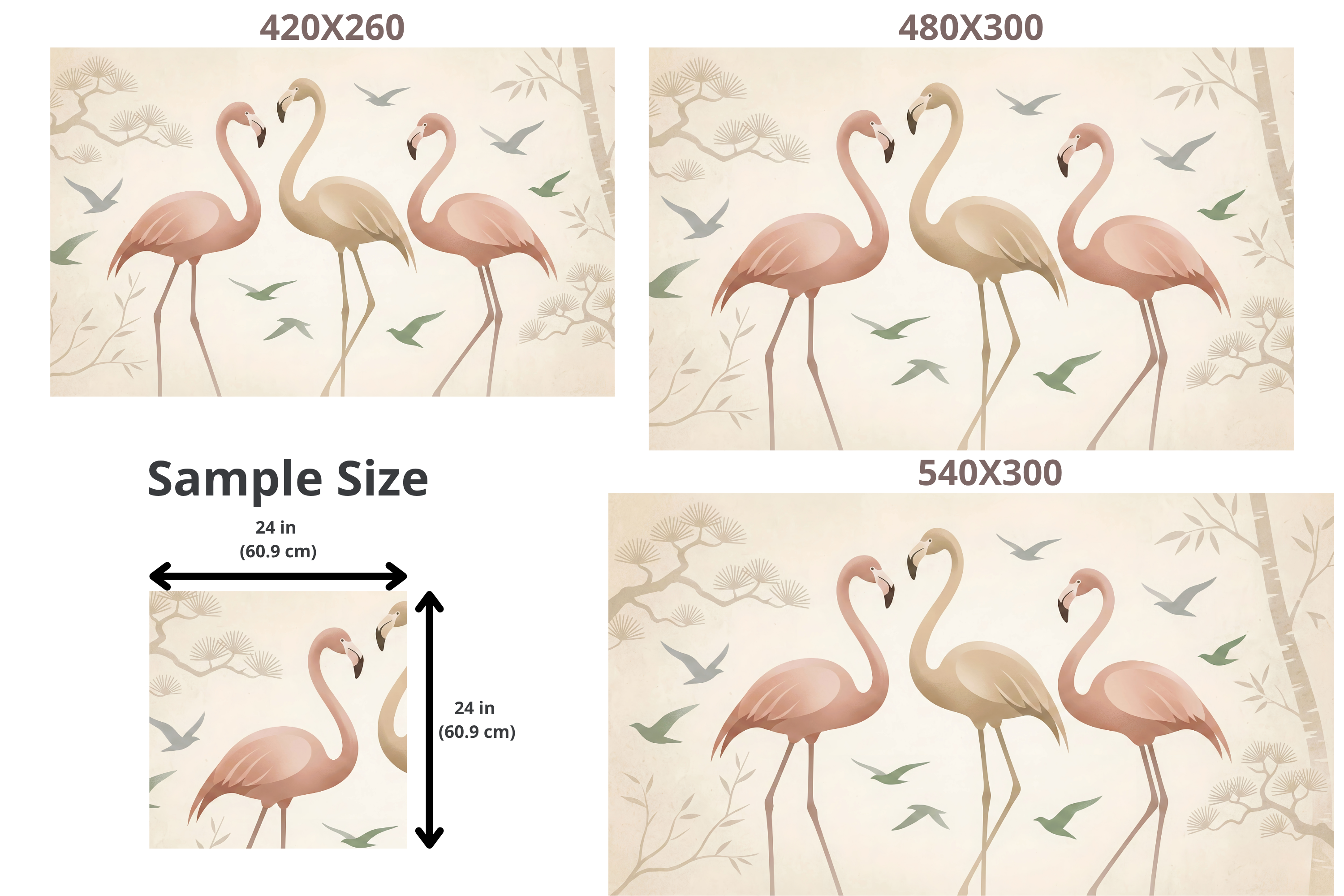 Zen Flamingo Peel and Stick Wall Mural Neutral Japandi Decor