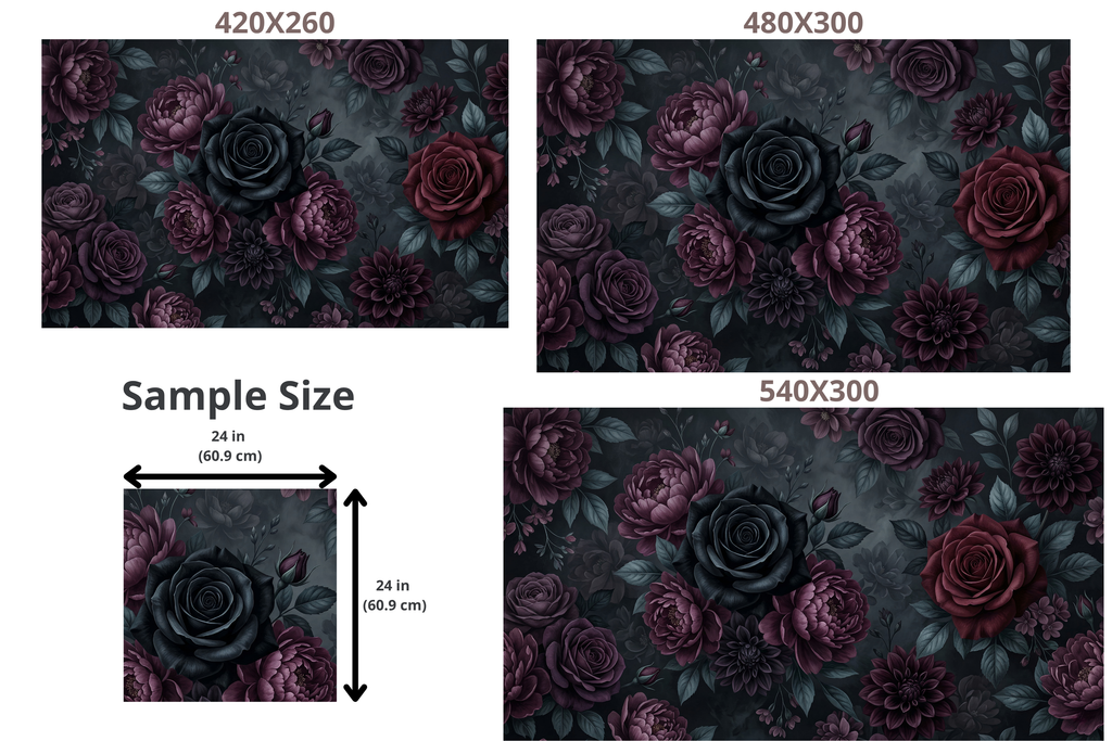 Dark Moody Floral Wall Mural | Gothic Black Rose Burgundy Botanical Design