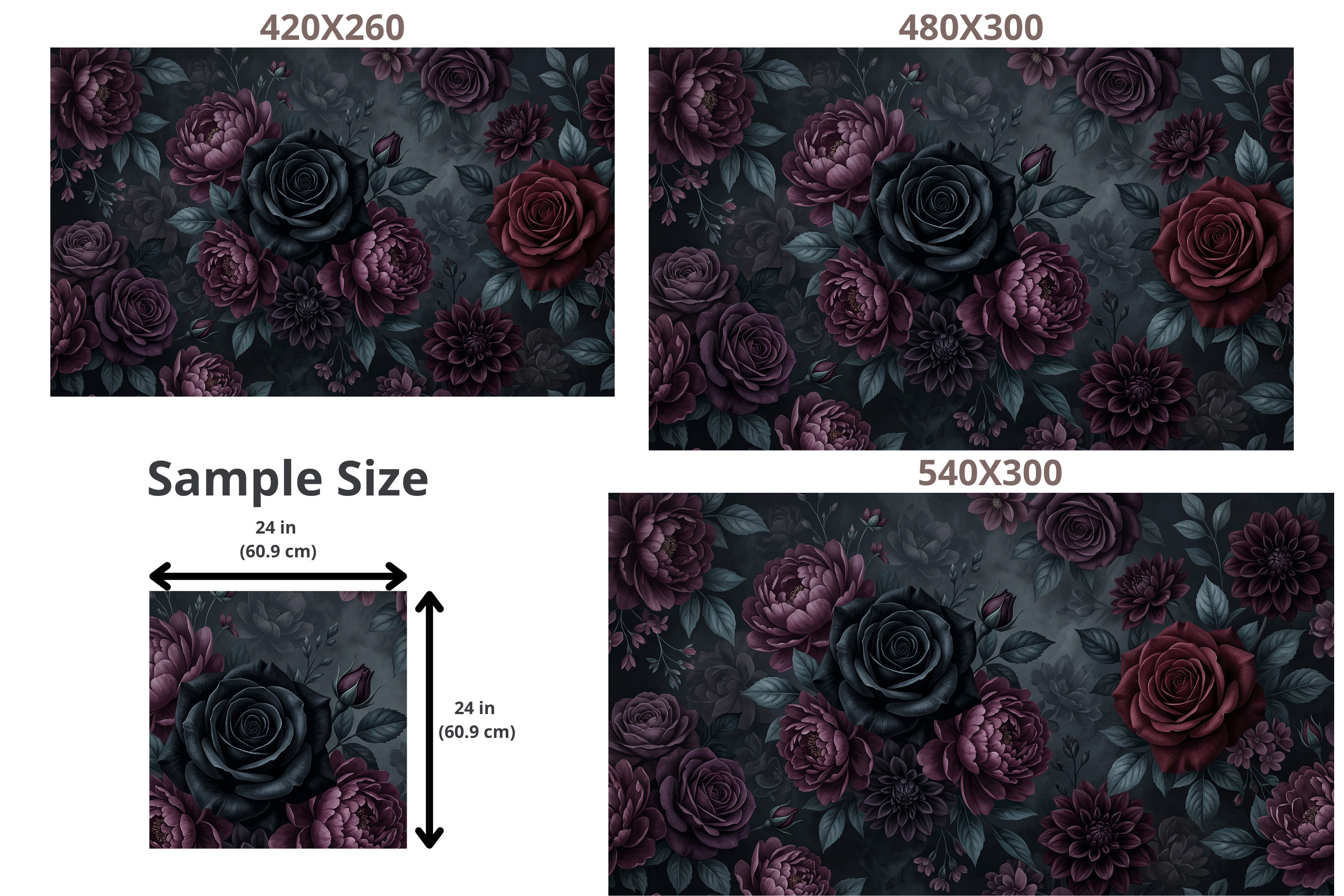 Dark Moody Floral Wall Mural | Gothic Black Rose Burgundy Botanical Design