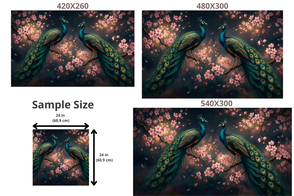 Dark Peacock Wall Mural | Chinoiserie Cherry Blossom Bird Botanical Design