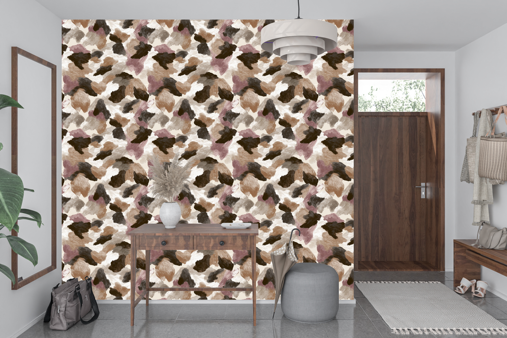 Modern rustic painterly wall mural transforming a creative home office or stylish hallway space