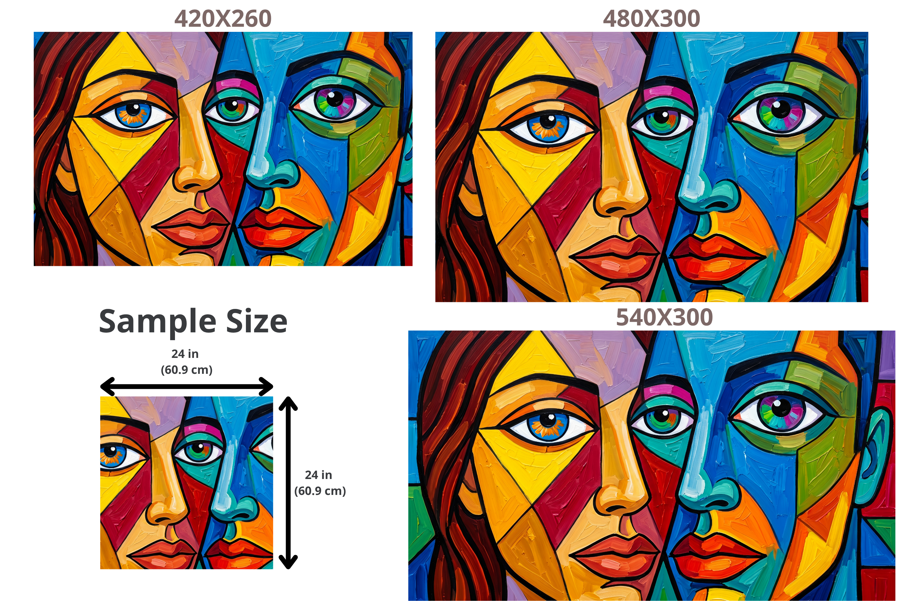 Cubist Portrait Wall Mural | Colourful Abstract Modern Art Design