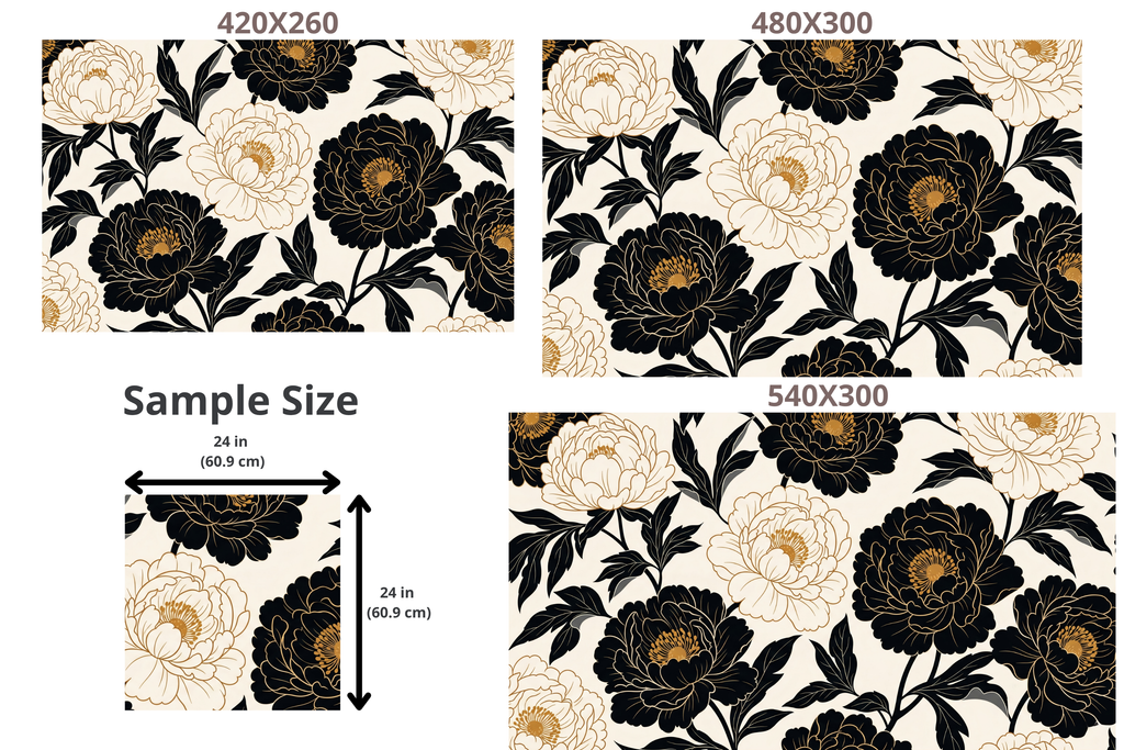 Black and Gold Peony Wallpaper Mural | Art Deco Floral Peel and Stick Luxury Statement Wallpaper