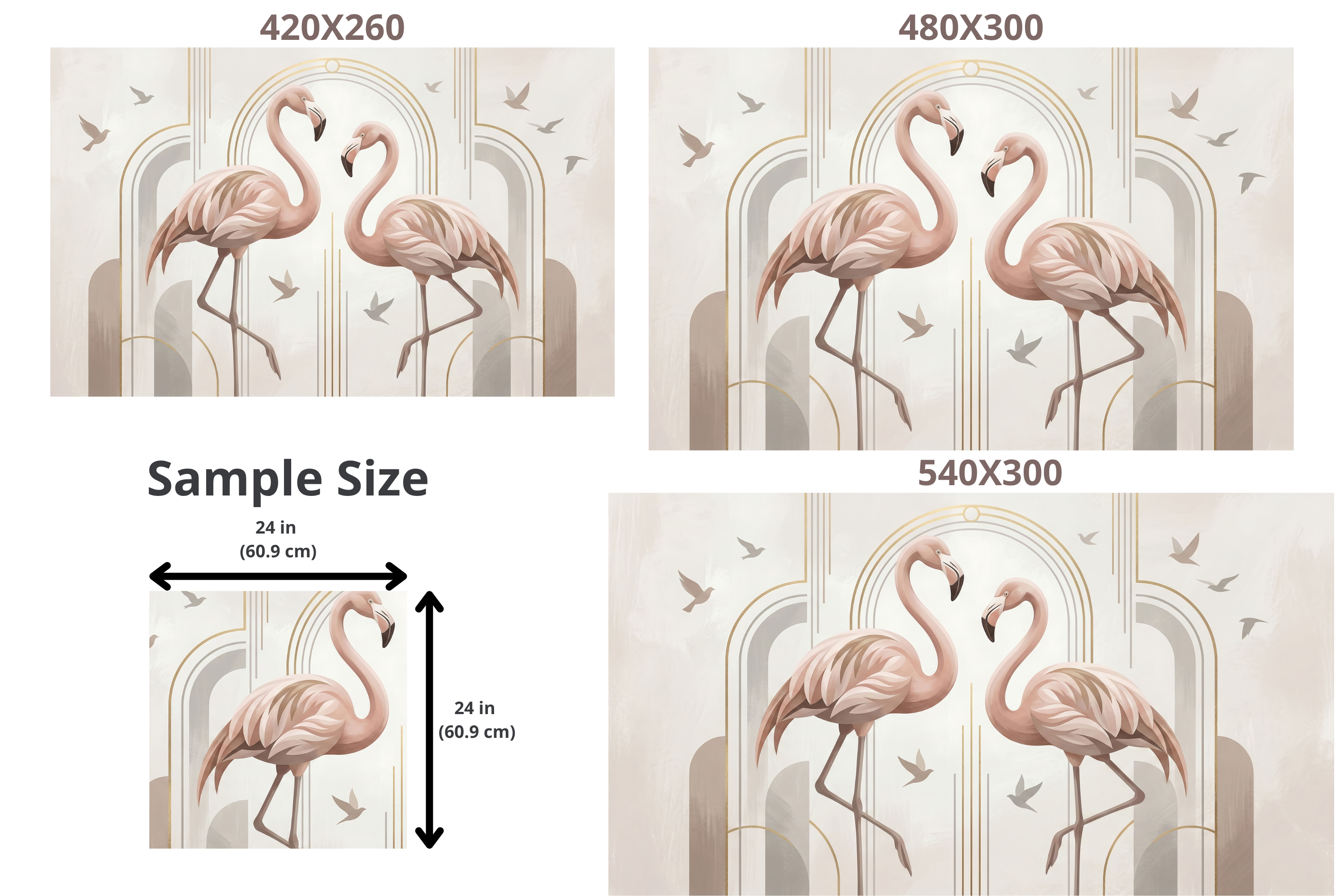 Art Deco Flamingo Wall Mural | Blush Pink Neutral Elegant Bird Design
