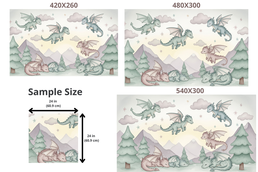 Pastel Baby Dragon Nursery Wall Mural | Whimsical Dragon Woodland Peel and Stick Wallpaper