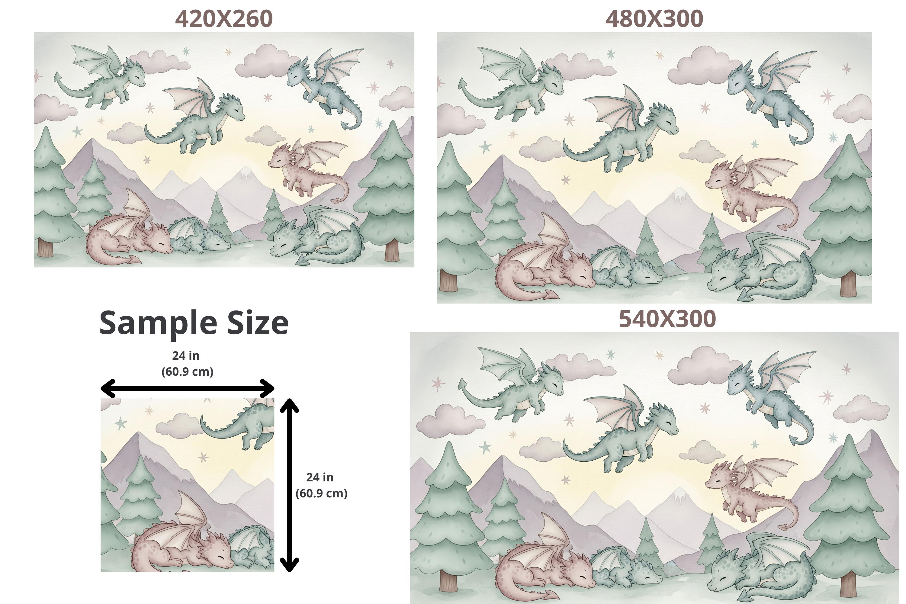 Pastel Baby Dragon Nursery Wall Mural | Whimsical Dragon Woodland Peel and Stick Wallpaper