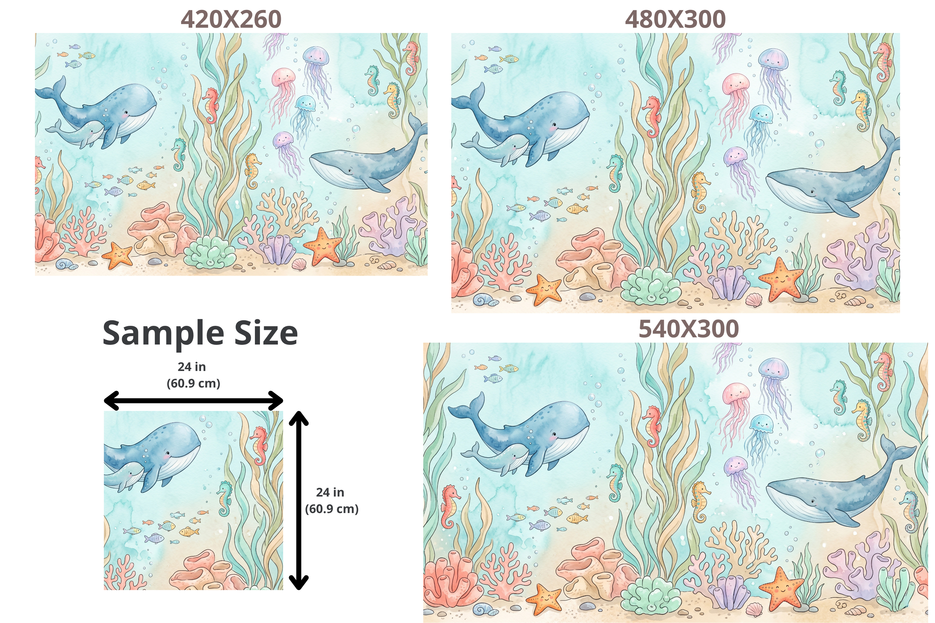 Under the Sea Nursery Wallpaper – Whale & Jellyfish Peel and Stick Mural