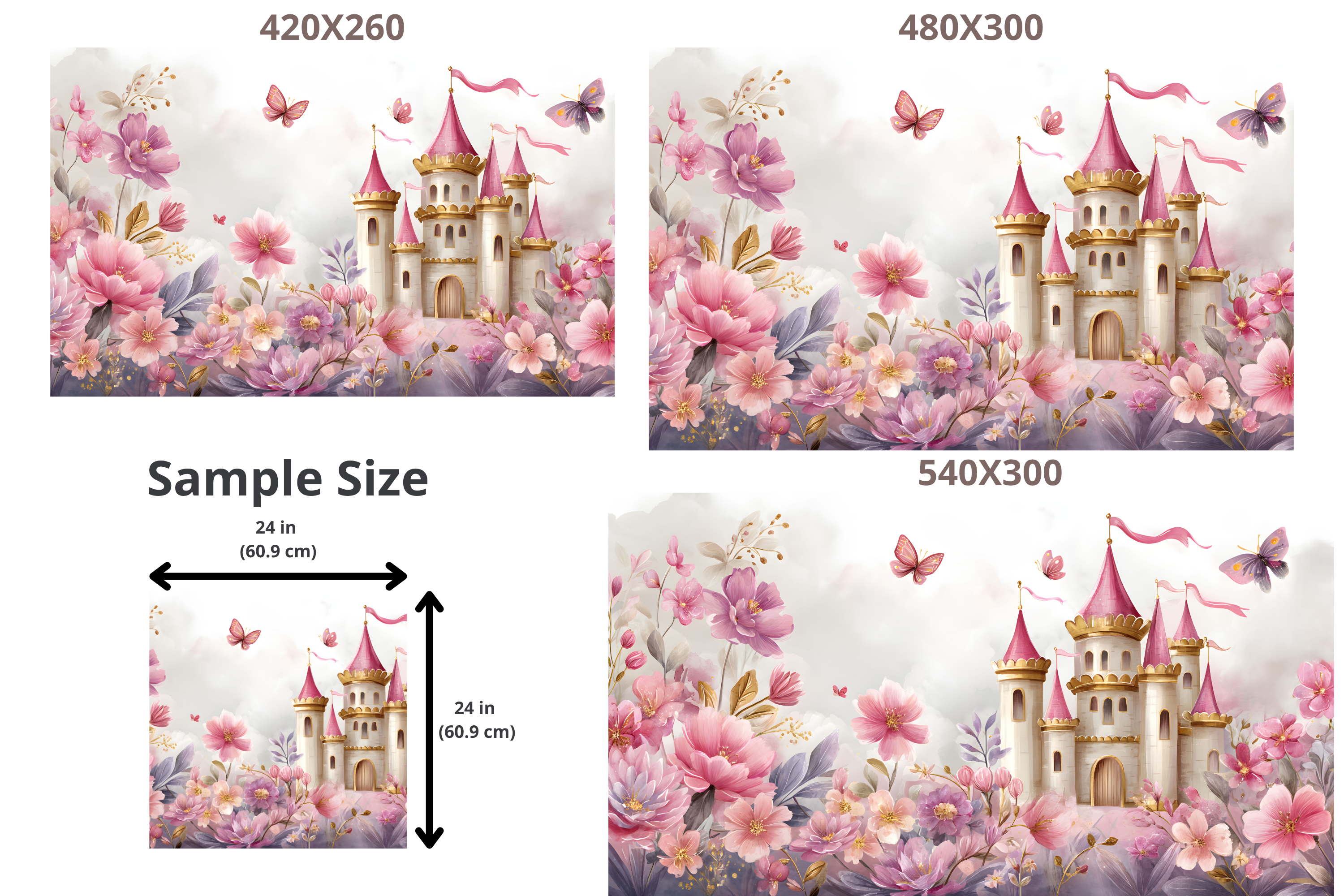 Pink Fairytale Castle Wall Mural Peel & Stick Princess Nursery Decor