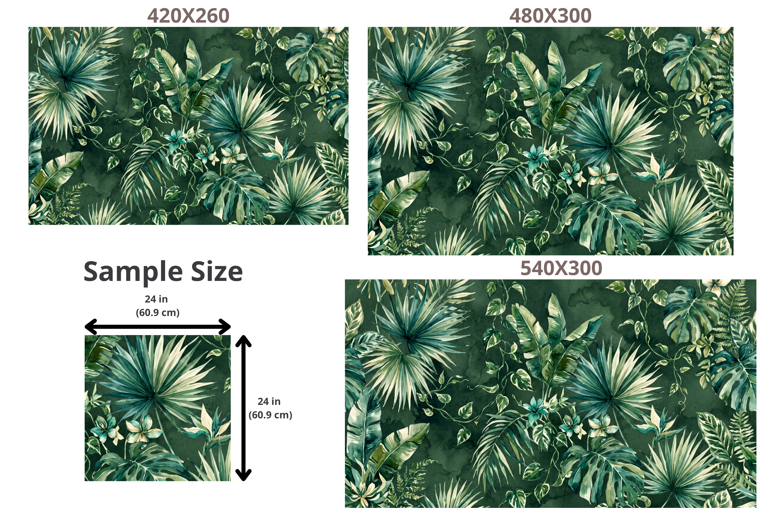 Dark Tropical Jungle Wall Mural | Watercolour Monstera Palm Botanical Design