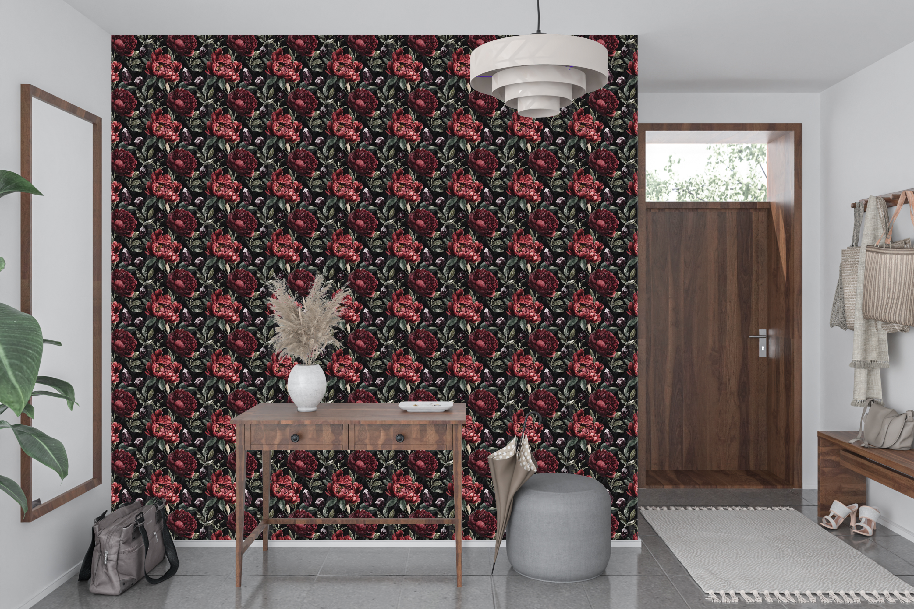 Dark Gothic Peony Peel and Stick Wallpaper Crystal Floral Bedroom