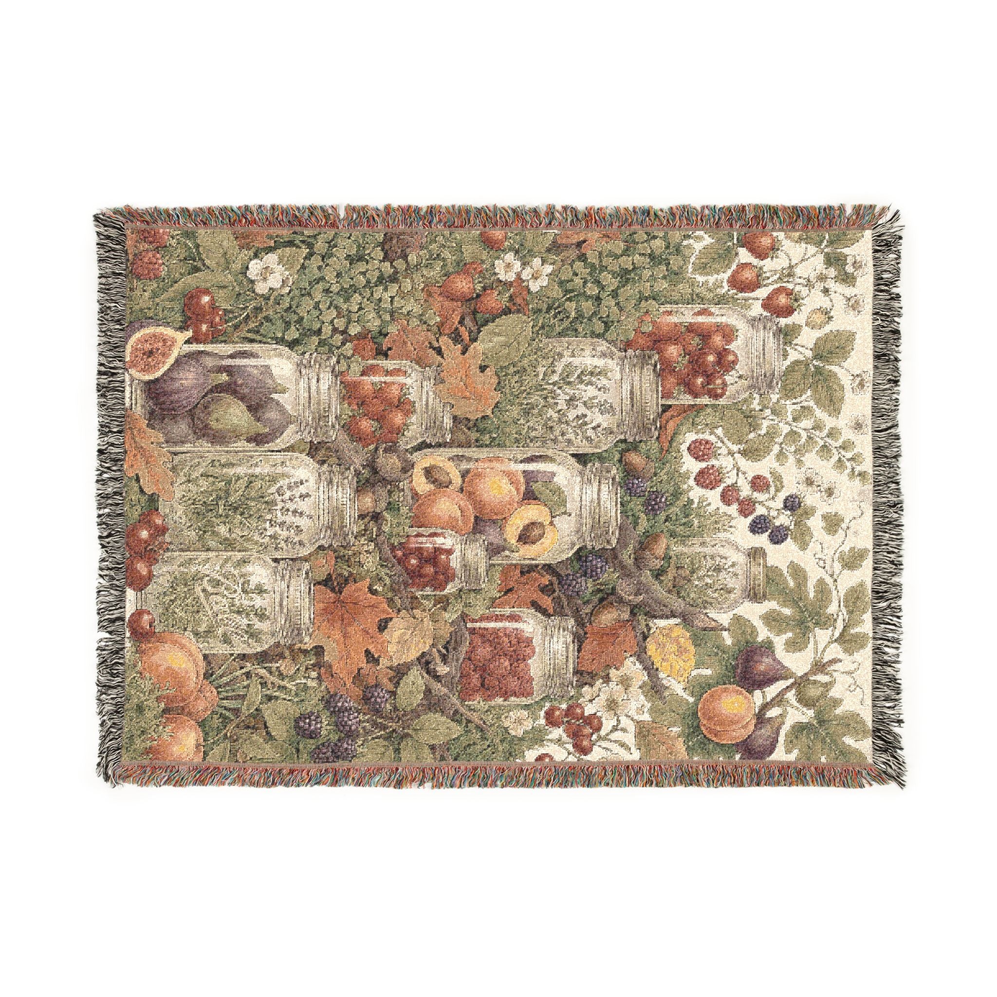 Vintage Harvest Mason Jar Woven Throw Blanket Cottagecore Botanical Tapestry