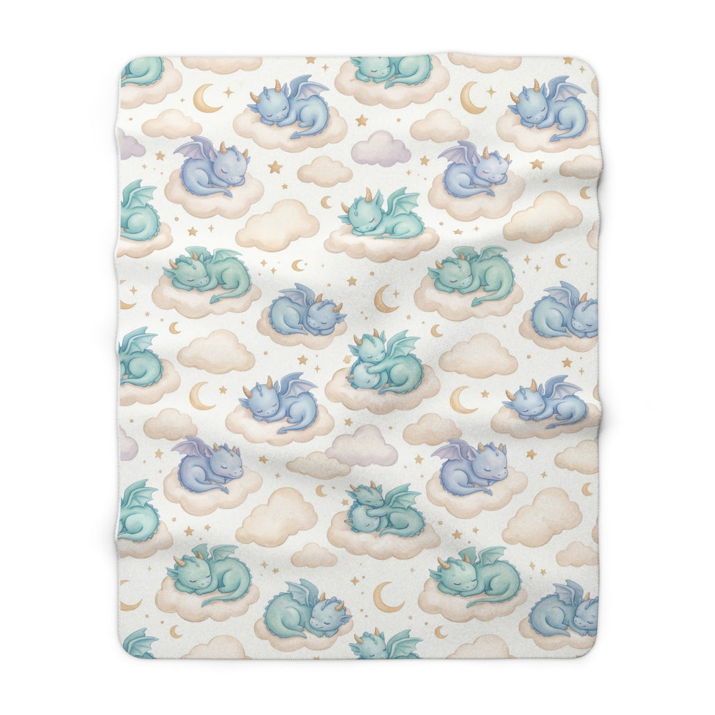 Pastel Sleeping Dragon & Cloud Sherpa Fleece Blanket Dreamy Nursery Throw