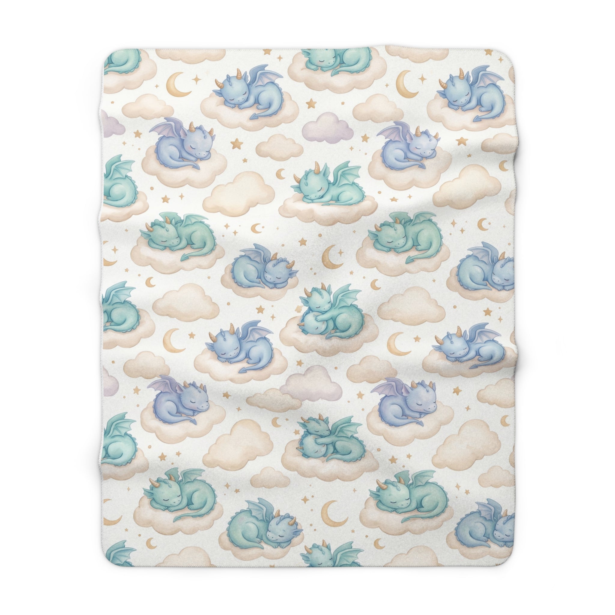 Pastel Sleeping Dragon & Cloud Sherpa Fleece Blanket Dreamy Nursery Throw