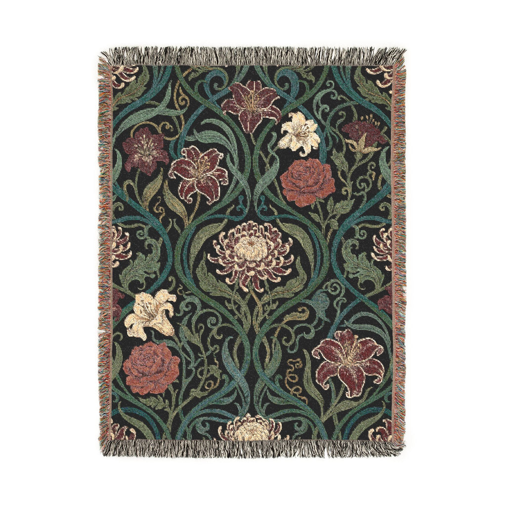 Art Nouveau Floral Woven Throw Blanket William Morris Style Tapestry