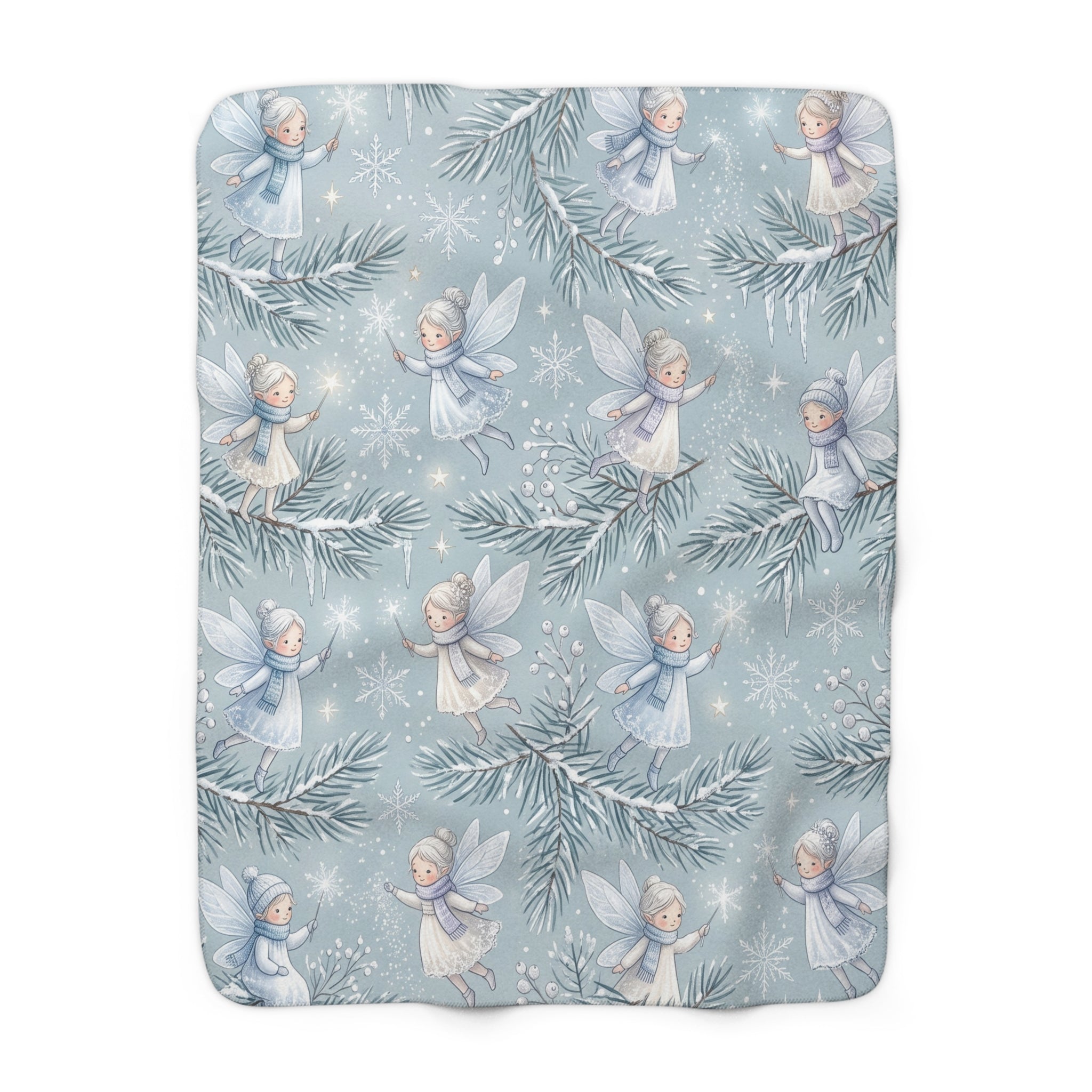 Winter Fairies & Snowflakes Sherpa Fleece Blanket Ethereal Holiday Throw