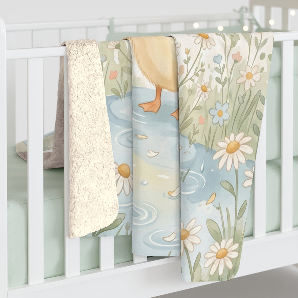 Watercolor Rainy Day Duckling Sherpa Fleece Blanket Cute Spring Marshmallow Throw