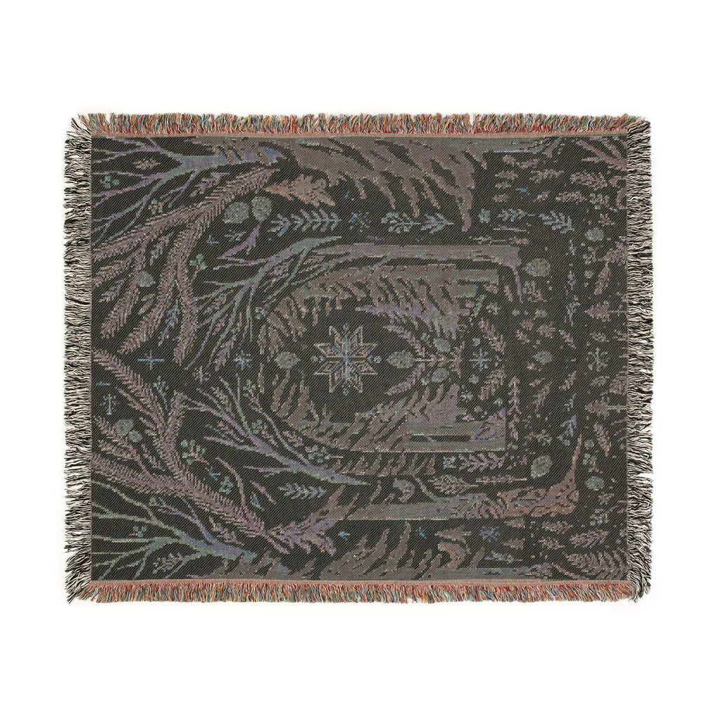 Nordic Folk Art Winter Forest Woven Throw Blanket Scandinavian Tapestry