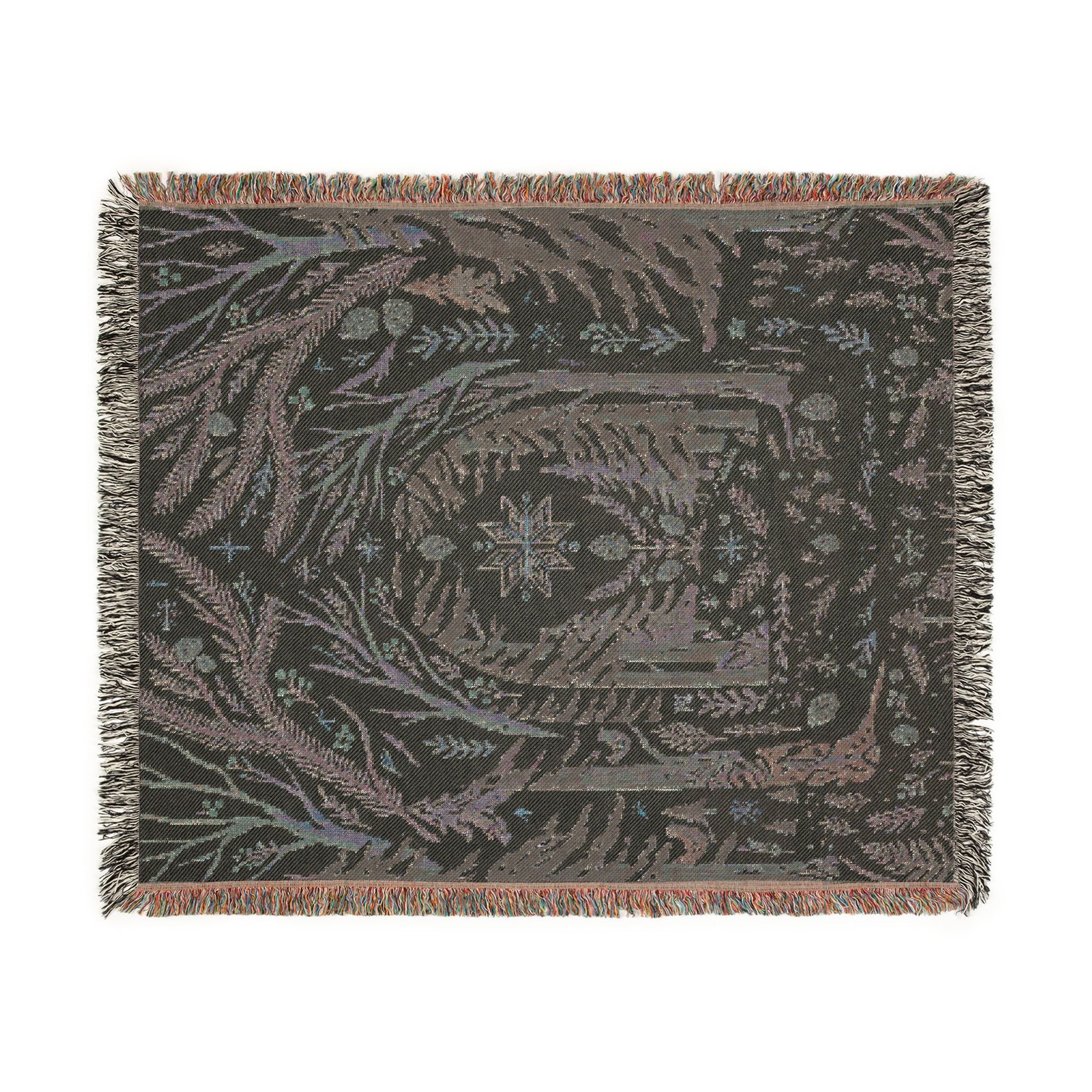 Nordic Folk Art Winter Forest Woven Throw Blanket Scandinavian Tapestry