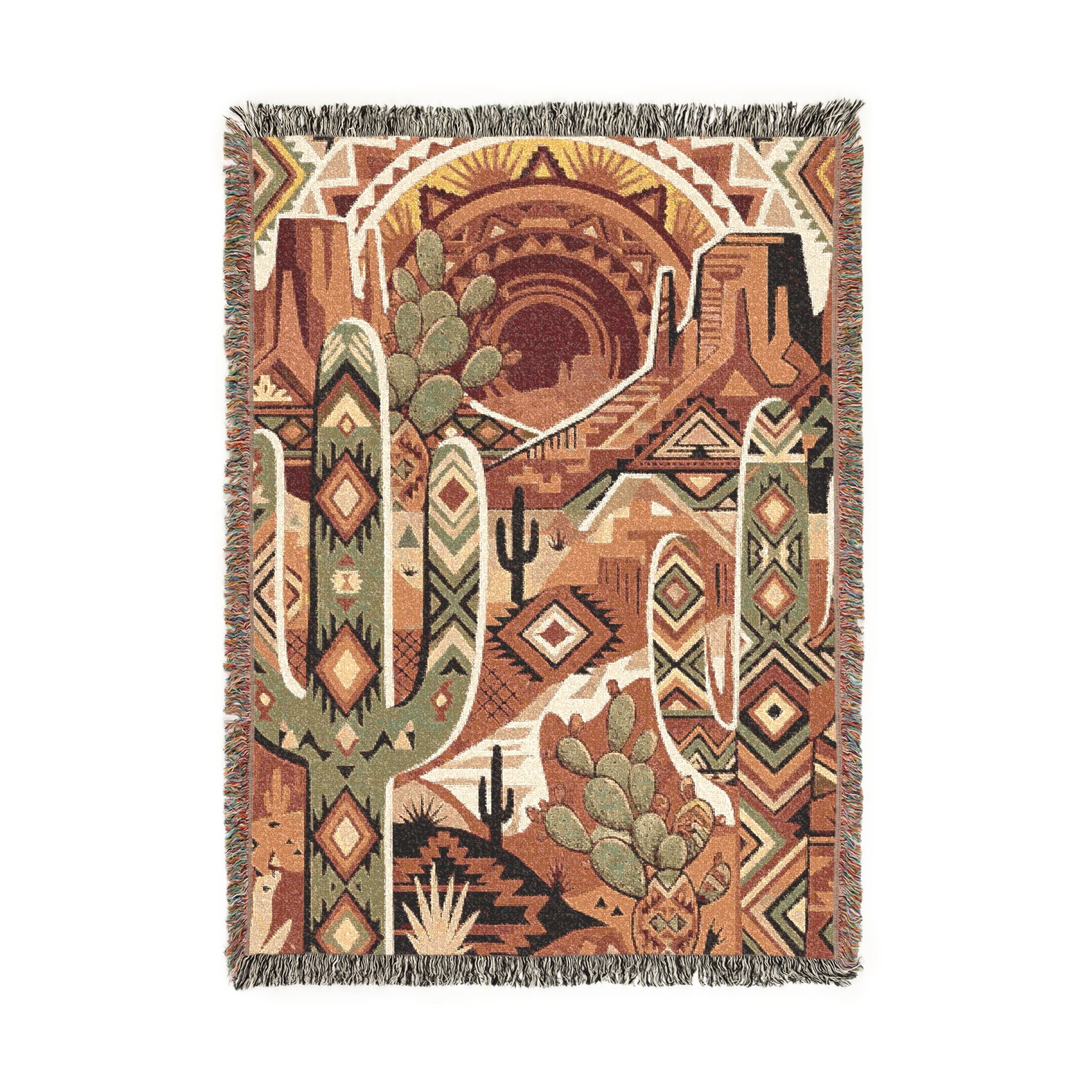 Southwestern Geometric Desert Woven Throw Blanket Boho Cactus Tapestry
