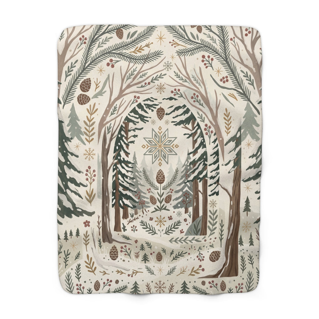 Nordic Winter Forest Sherpa Fleece Blanket Cozy Scandinavian Woodland Throw