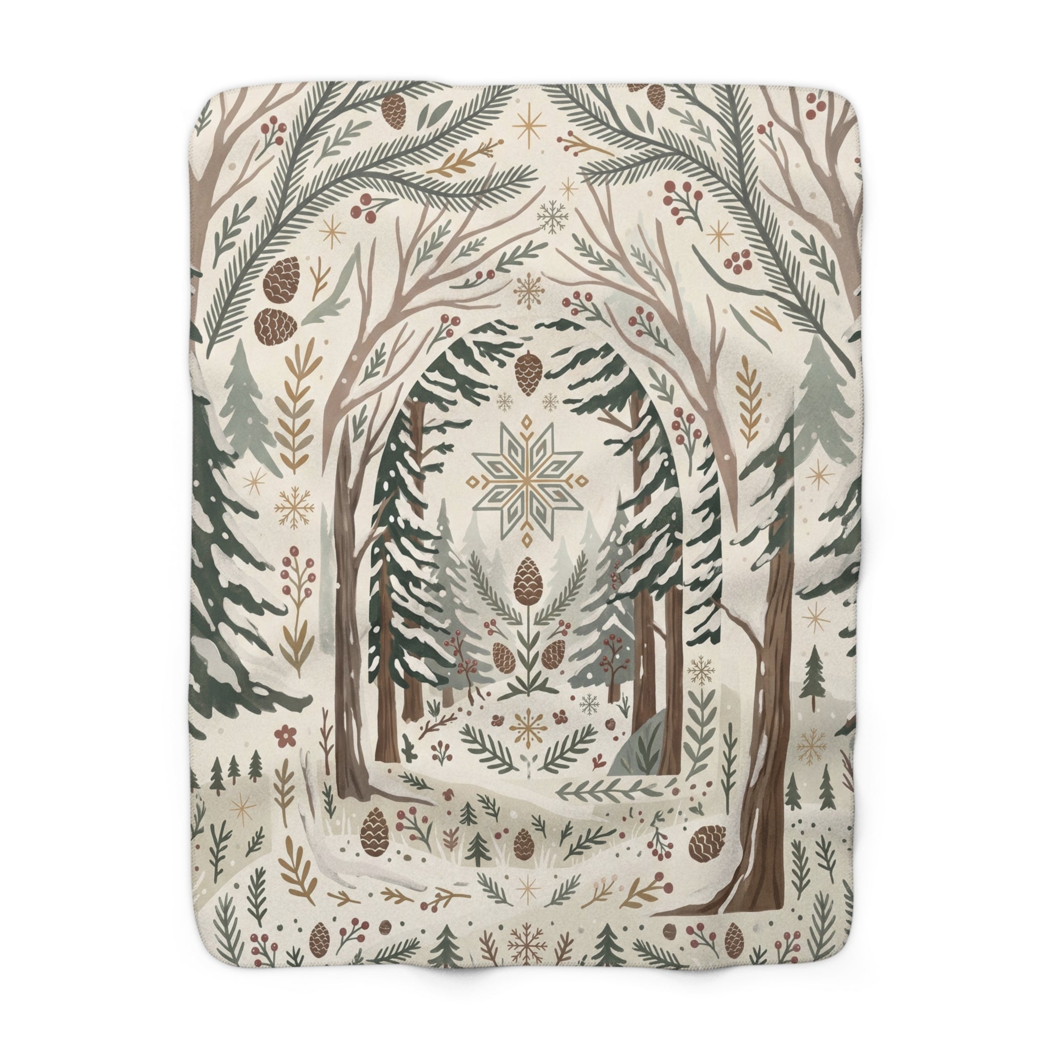 Nordic Winter Forest Sherpa Fleece Blanket Cozy Scandinavian Woodland Throw