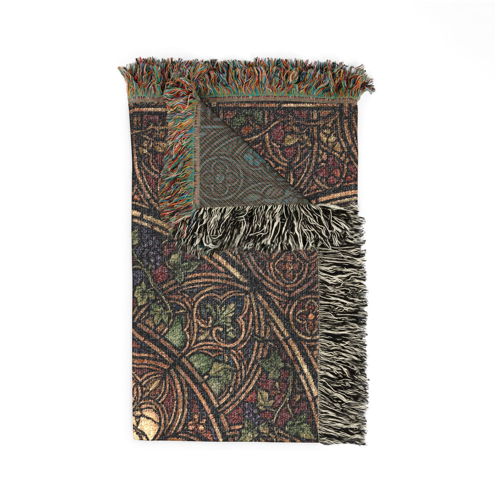 Gothic Owl Stained Glass Woven Throw Blanket Mystical Cathedral Tapestry