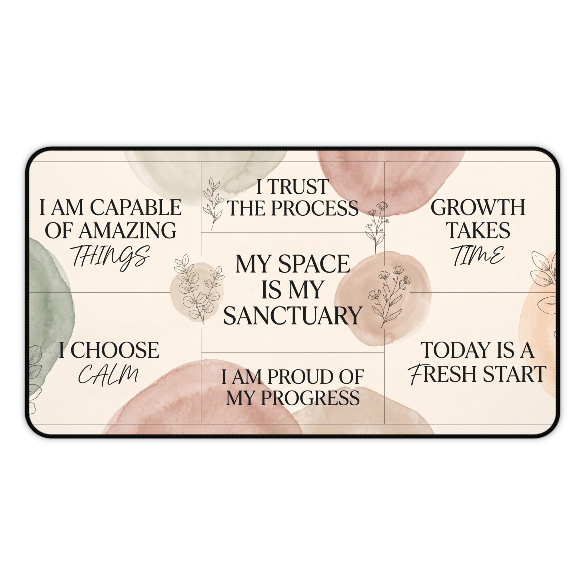 Pastel Watercolor Affirmations Desk Mat "I Choose Calm" Botanical Art Aesthetic Pad