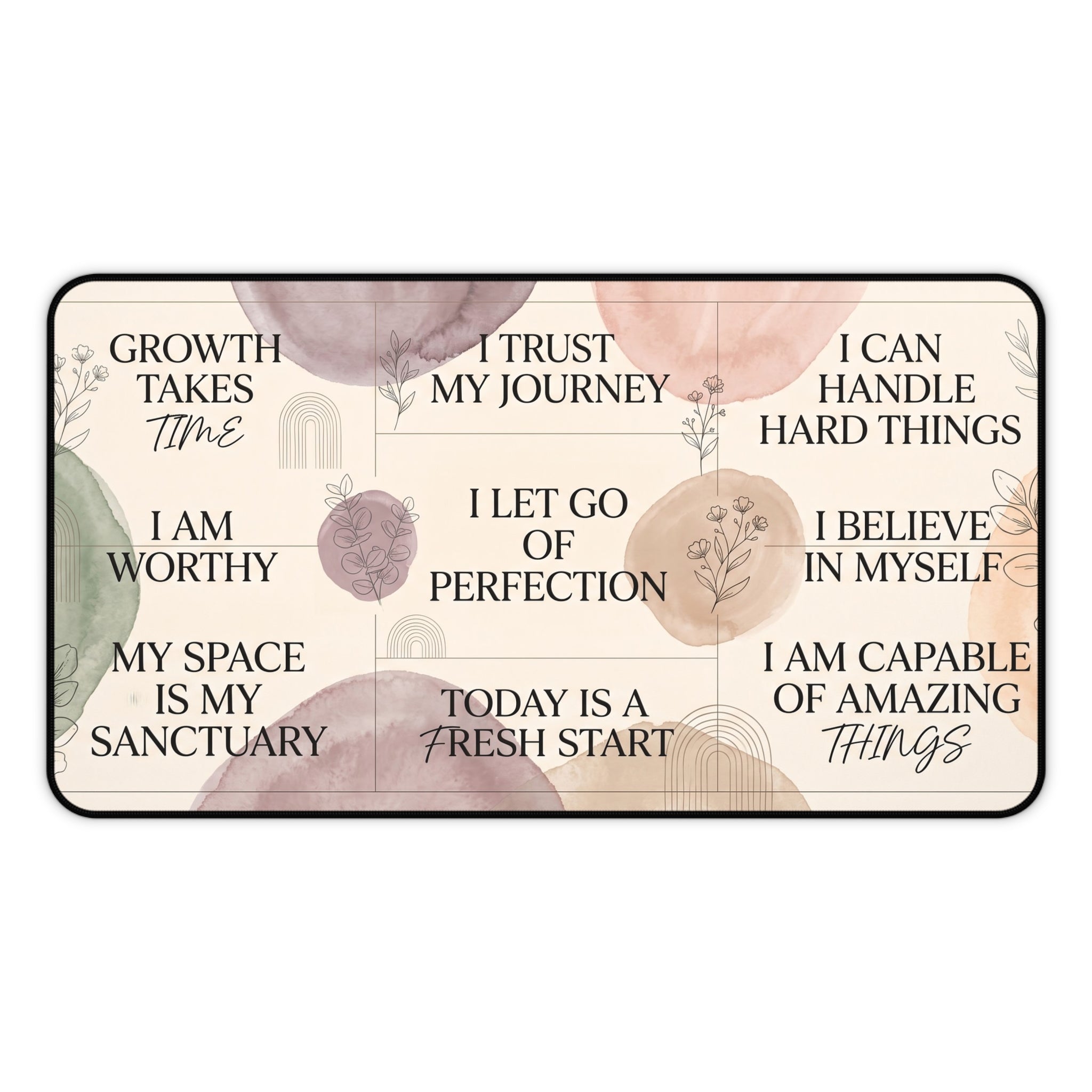 Pastel Watercolor Affirmations Desk Mat "I Let Go Of Perfection" Botanical Art Pad