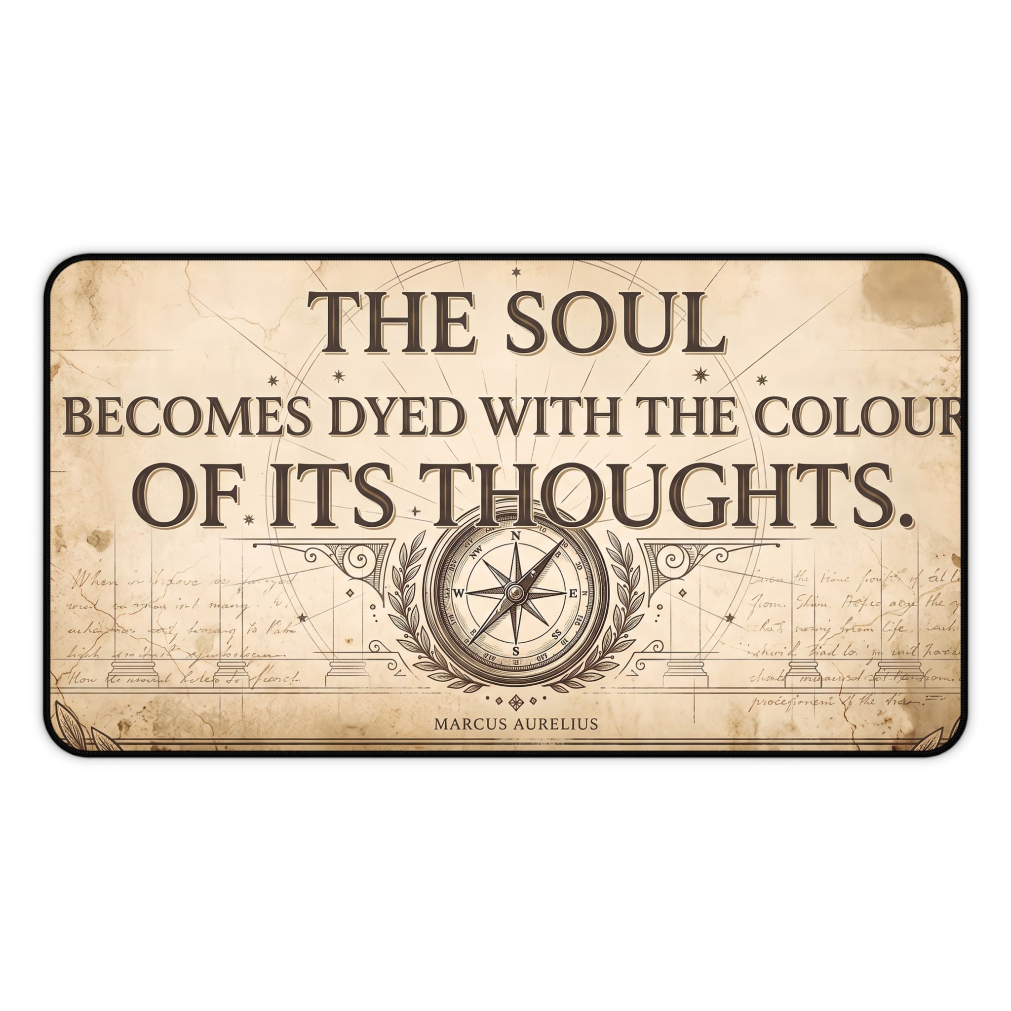 Stoic Philosophy Desk Mat Marcus Aurelius Quote & Vintage Compass Art Office Pad