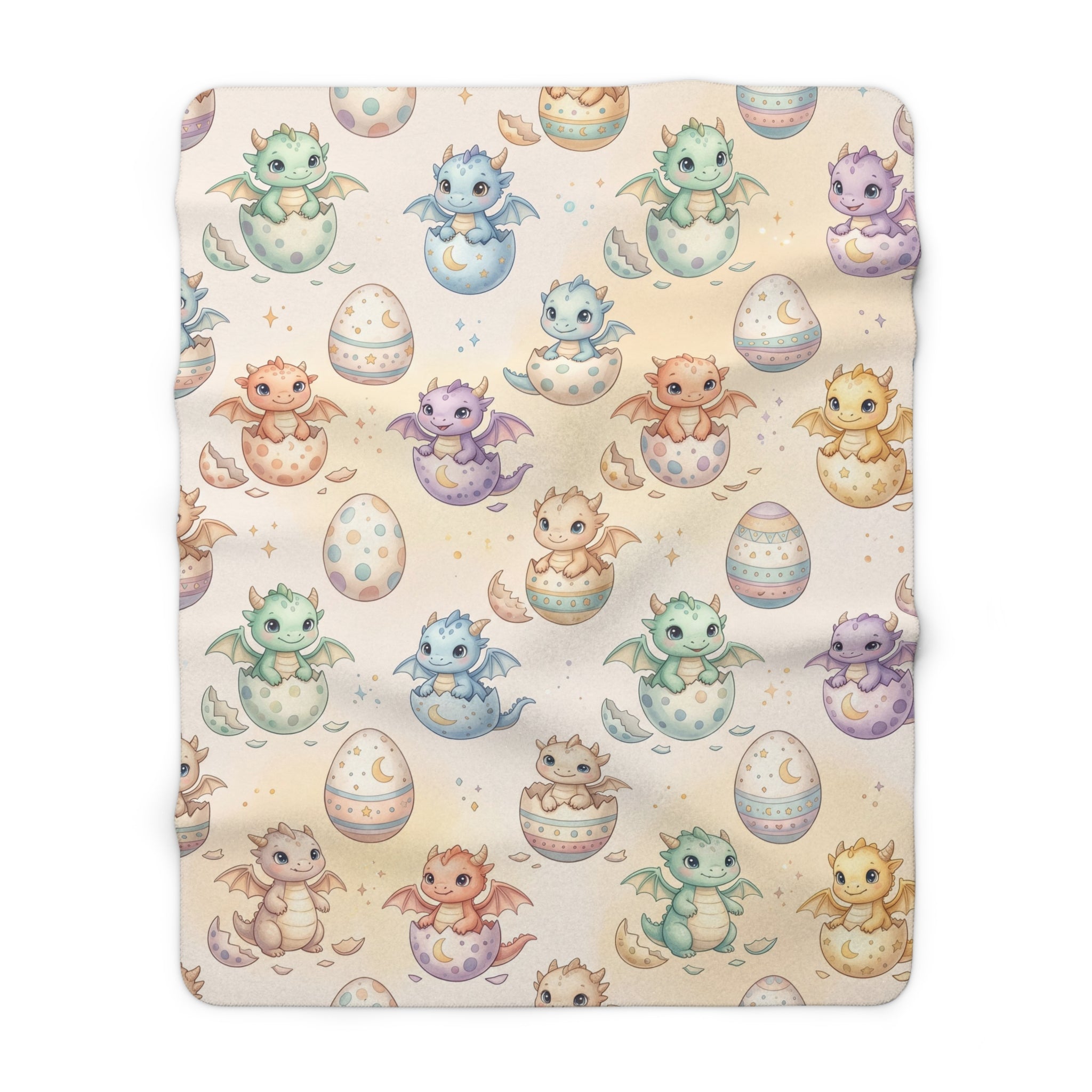 Pastel Hatching Baby Dragon Sherpa Fleece Blanket Fantasy Nursery Throw