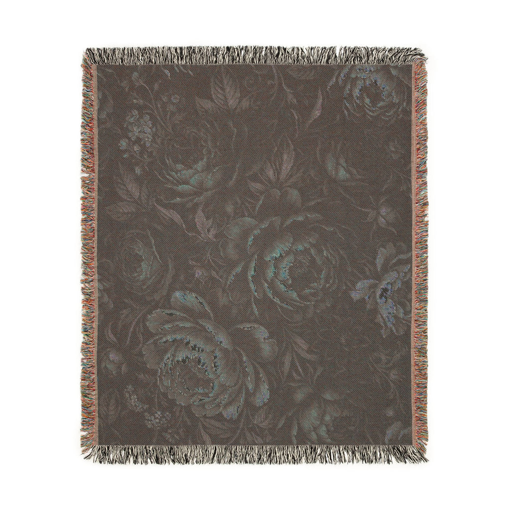 Dark Floral Peony Woven Throw Blanket Moody Botanical Tapestry