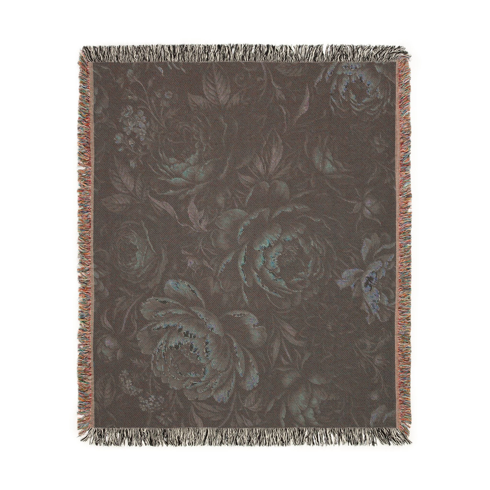 Dark Floral Peony Woven Throw Blanket Moody Botanical Tapestry
