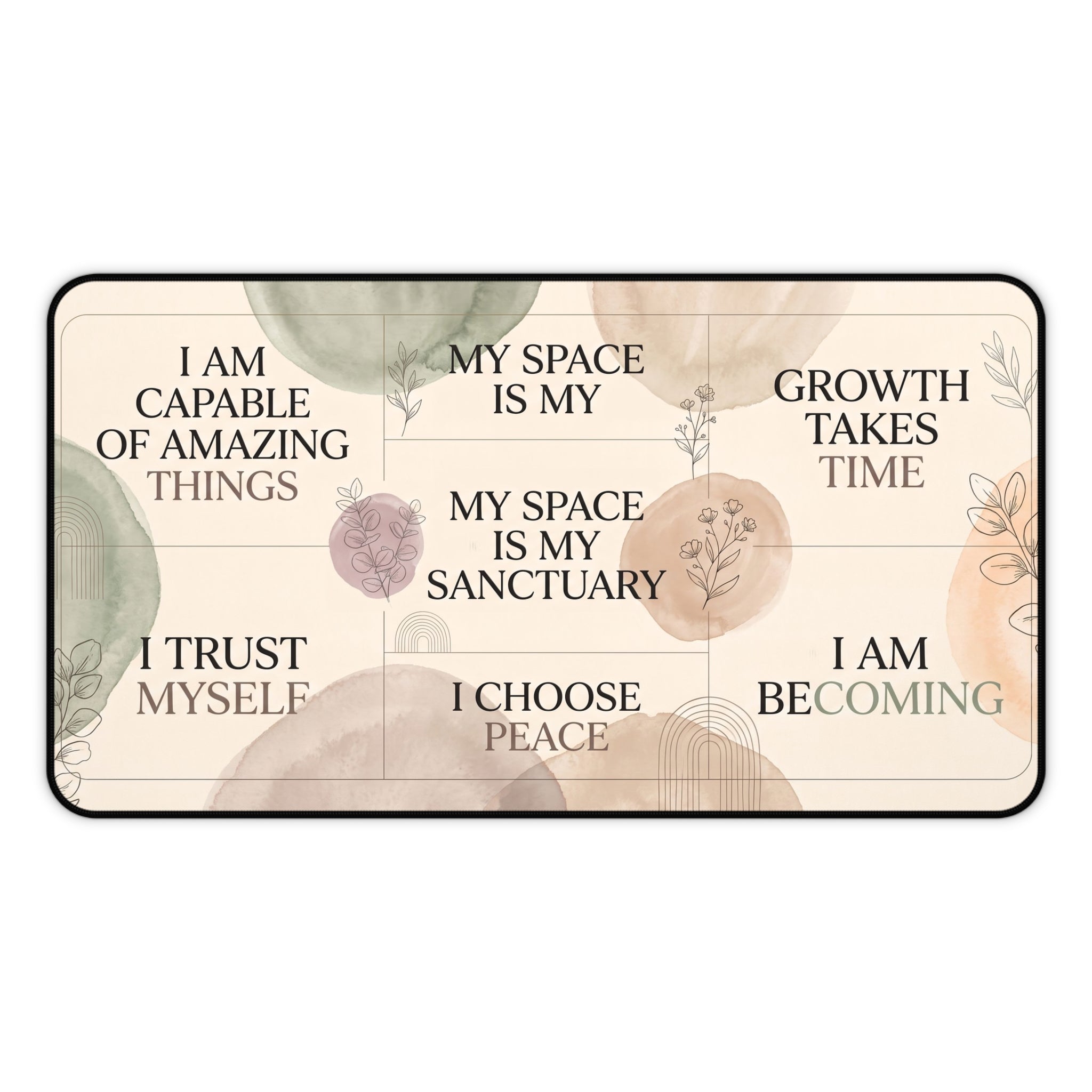 Mindfulness & Affirmations Desk Mat Pastel Watercolor Aesthetic Workspace Pad