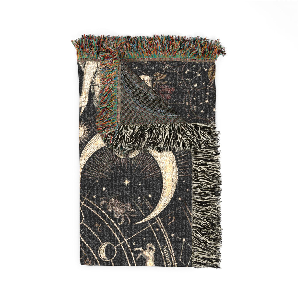 Vintage Celestial Zodiac Woven Throw Blanket Mystical Sun & Moon Tapestry