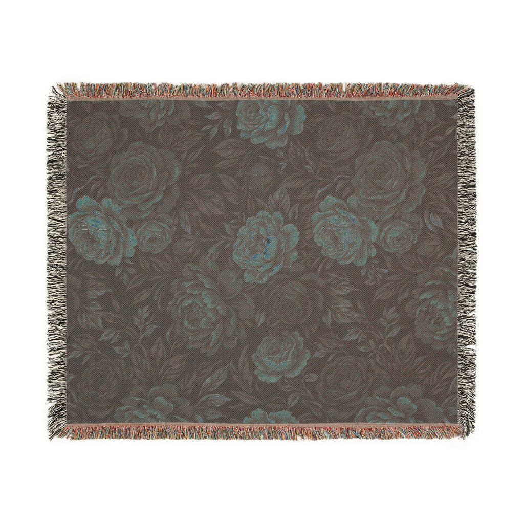 Vintage Moody Floral Woven Throw Blanket Dark Botanical Rose Tapestry