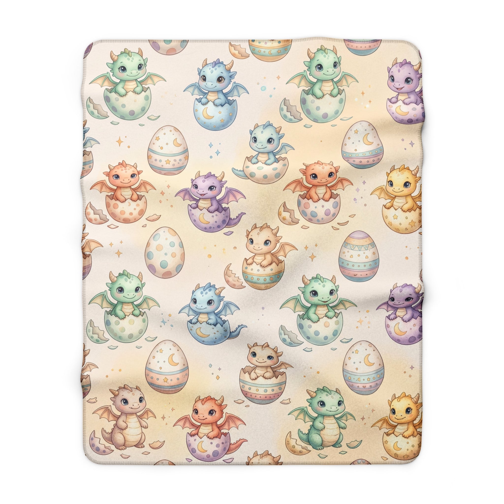 Pastel Hatching Baby Dragon Sherpa Fleece Blanket Fantasy Nursery Throw