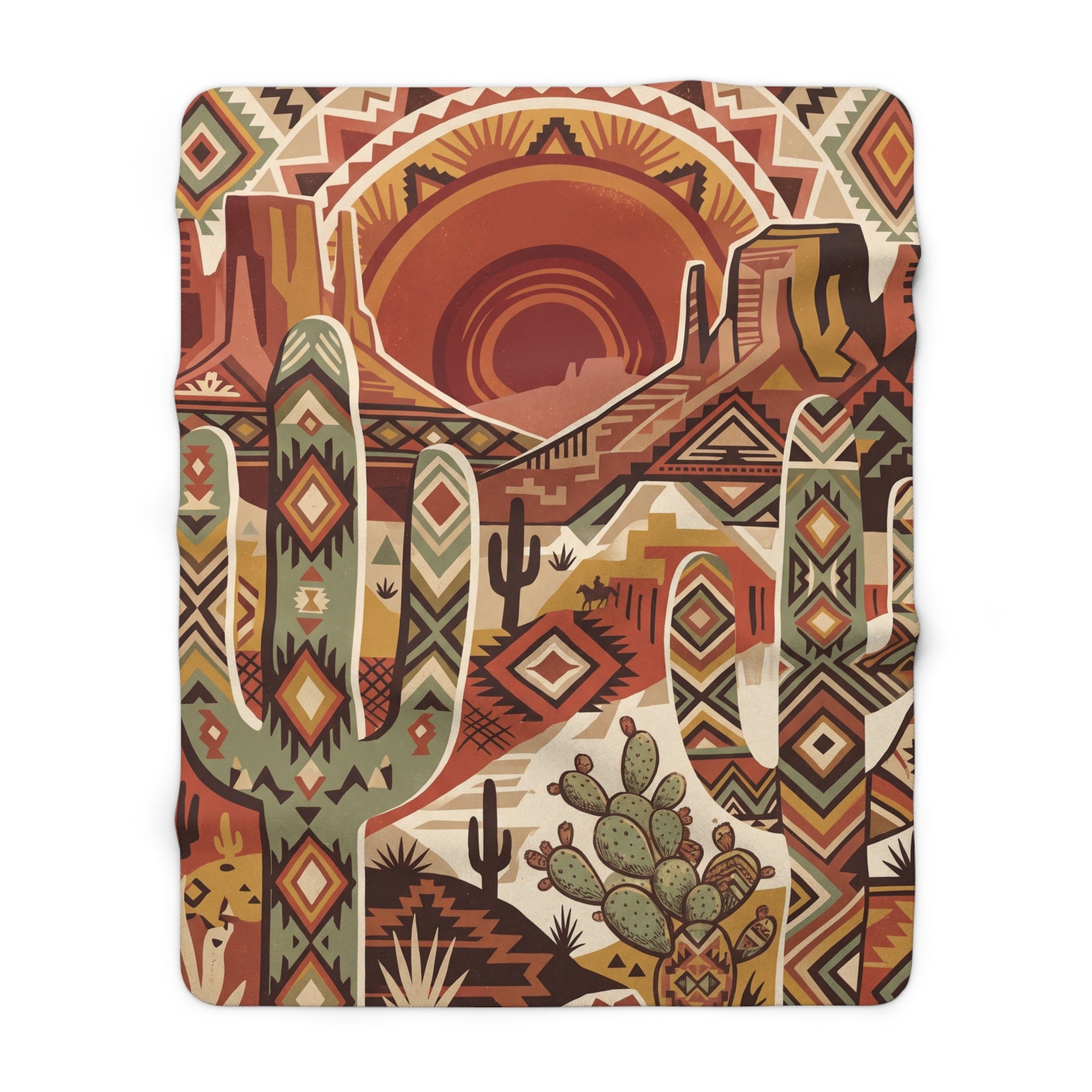 Southwestern Geometric Desert Sherpa Fleece Blanket Boho Cactus Throw