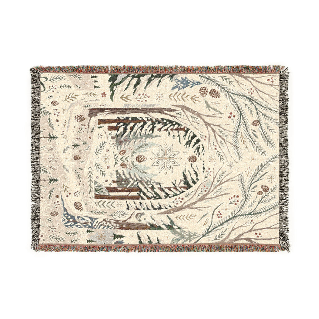 Nordic Folk Art Winter Forest Woven Throw Blanket Scandinavian Tapestry